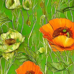 Large scale orange and beige poppies flowers