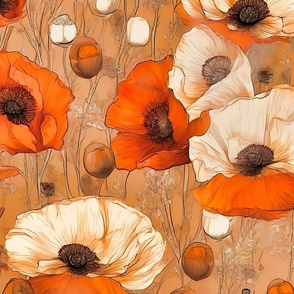 Large scale orange and beige poppies flowers (2)