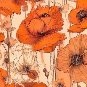 Orange and beige poppies flowers