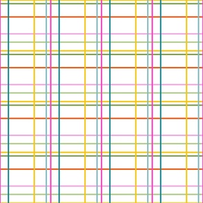 2311IE- Bright Coloured Plaid lines.  Yellow, red, pink, green and blue mix