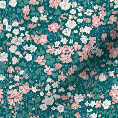 Brooke ditsy small flower Floral green pink white MEDIUM