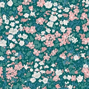 Brooke ditsy small flower Floral green pink white MEDIUM