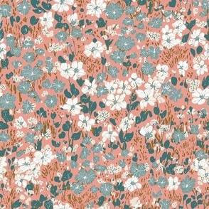 Brooke ditsy small flower Floral Peach Sage Ivory MEDIUM