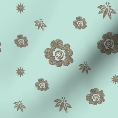 Glittery Flowers on Sea Green