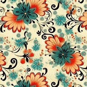Tropical Turquoise and Orange Floral