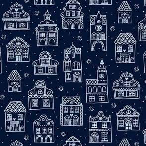 Small / Midnight Village Indigo Blue