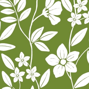 White Climbing up Floral Vines on green -  Large
