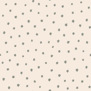 Little Stars – military green on bone white, Stars, Starry, Cute Stars, Star, Nursery, Nursery Fabric, Baby