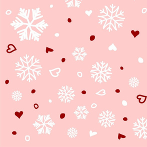 Winter Holiday Snowflakes Hearts on Pink