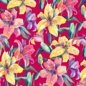 Lilies handmade pattern	magenta red
