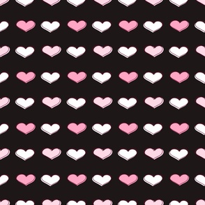 Hearts-white and pink on black, Hearts Fabric, Valentines Fabric, Valentines Day, Valentine, Love