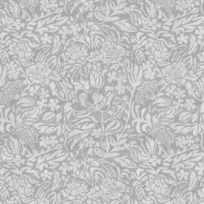 MONOCHROME TROPICAL FLORAL, Leaf and flower shapes with linen texture __washed grey_11x11
