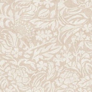 MONOCHROME TROPICAL FLORAL, Leaf and flower shapes with linen texture_washed ivory_21x21