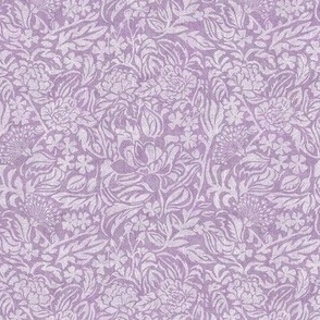 MONOCHROME TROPICAL FLORAL, Leaf and flower shapes with linen texture_washed lavender_11x11