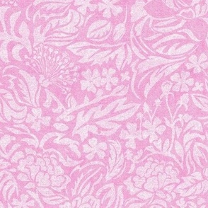 MONOCHROME TROPICAL FLORAL, Leaf and flower shapes with linen texture_washed pink_21x21