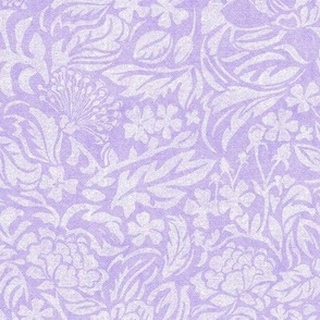 MONOCHROME TROPICAL FLORAL, Leaf and flower shapes with linen texture_washed purple_21x21