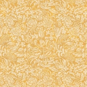 MONOCHROME TROPICAL FLORAL, Leaf and flower shapes with linen texture_washed yellow_11x11