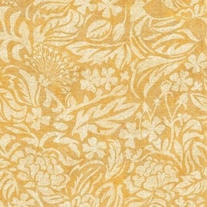 MONOCHROME TROPICAL FLORAL, Leaf and flower shapes with linen texture_washed yellow_21x21