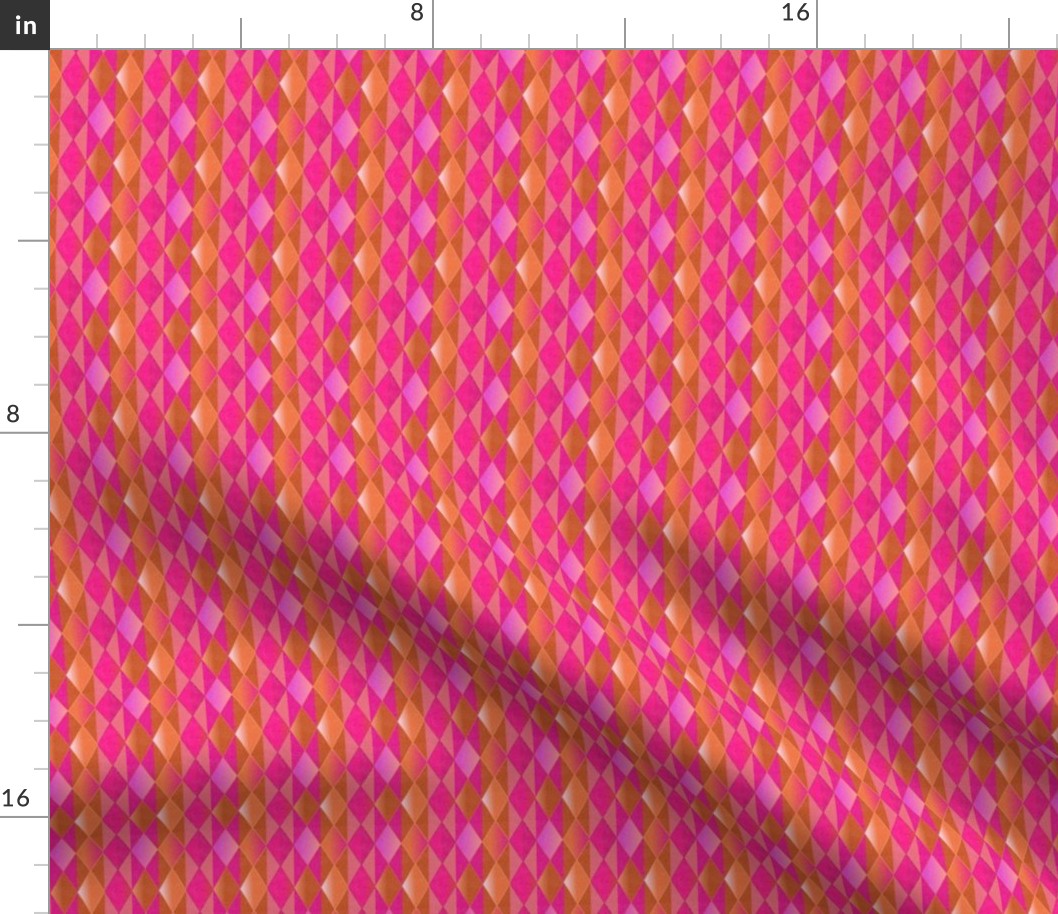 Perfectly Preppy Argyle in Pink and Orange - Flipping Preppy Pink and Orange Harlequin Diamond Flip  - Pink and Orange Aesthetic Coordinate - 1/2" diamonds -- 1.50in x 1.79in repeat -- 2100dpi (7% of Full Scale)
