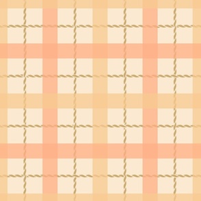 Plaid in peach and dark peach with tan rope on a cream background (medium)