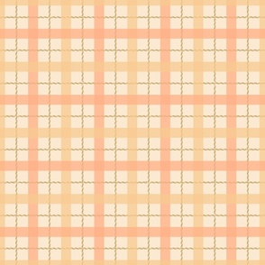 Plaid in peach and dark peach with tan rope on a cream background (small)