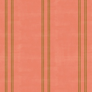 Textured Stripe - Double Vertical Stripe - Golden Yellow on Coral Pink