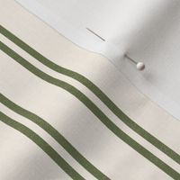 Textured Stripe - Double Vertical Stripe - Olive Green on Distressed White