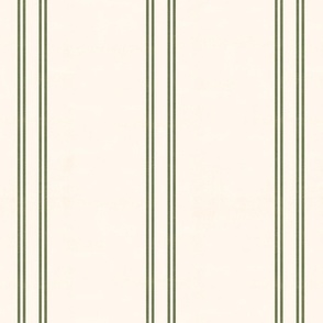 Textured Stripe - Double Vertical Stripe - Olive Green on Distressed White