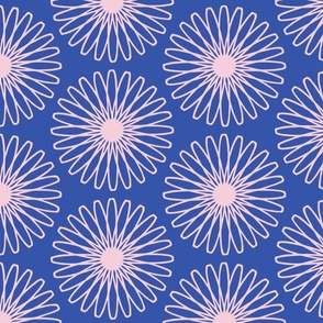 Geometric gerbera hexagon florals cobalt blue and pink