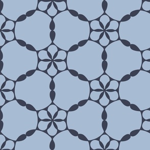 Rose grid geometric floral blue and navy