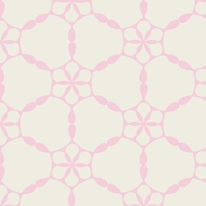 Rose grid geometric floral cream and pink
