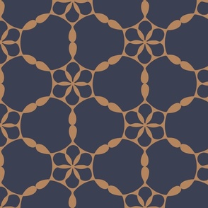Rose grid geometric floral twilight blue and gold