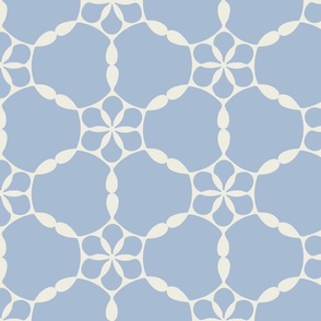 Rose grid geometric floral blue and cream