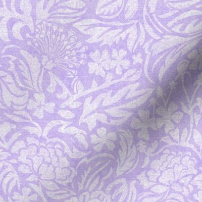 Monochrome Tropical floral. Leaf-flower shapes with linen texture. L- Lilac