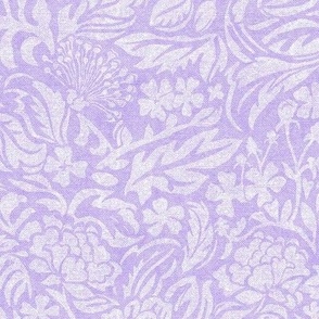MONOCHROME TROPICAL FLORAL, Leaf and flower shapes with linen texture_washed purple_24x24