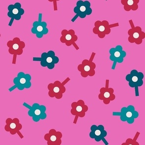 Modern geometric floral (blue red pink) - Small