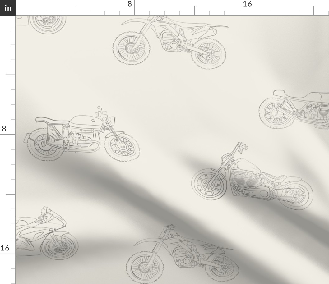 Line Art Motorcycles, Gray Outline, Benjamin Moore White Dove Background