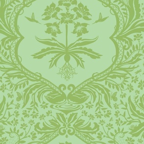 Maximalist Quirky Damask Tone-on-tone - lime green - wallpaper