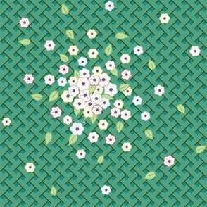 Ditsy flowers with Lattice Background - green - large scale 