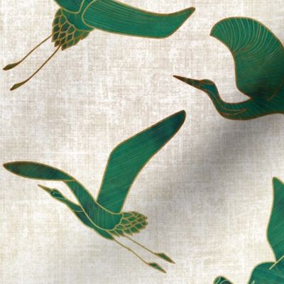 (M) Cranes in Flight // Emerald Green