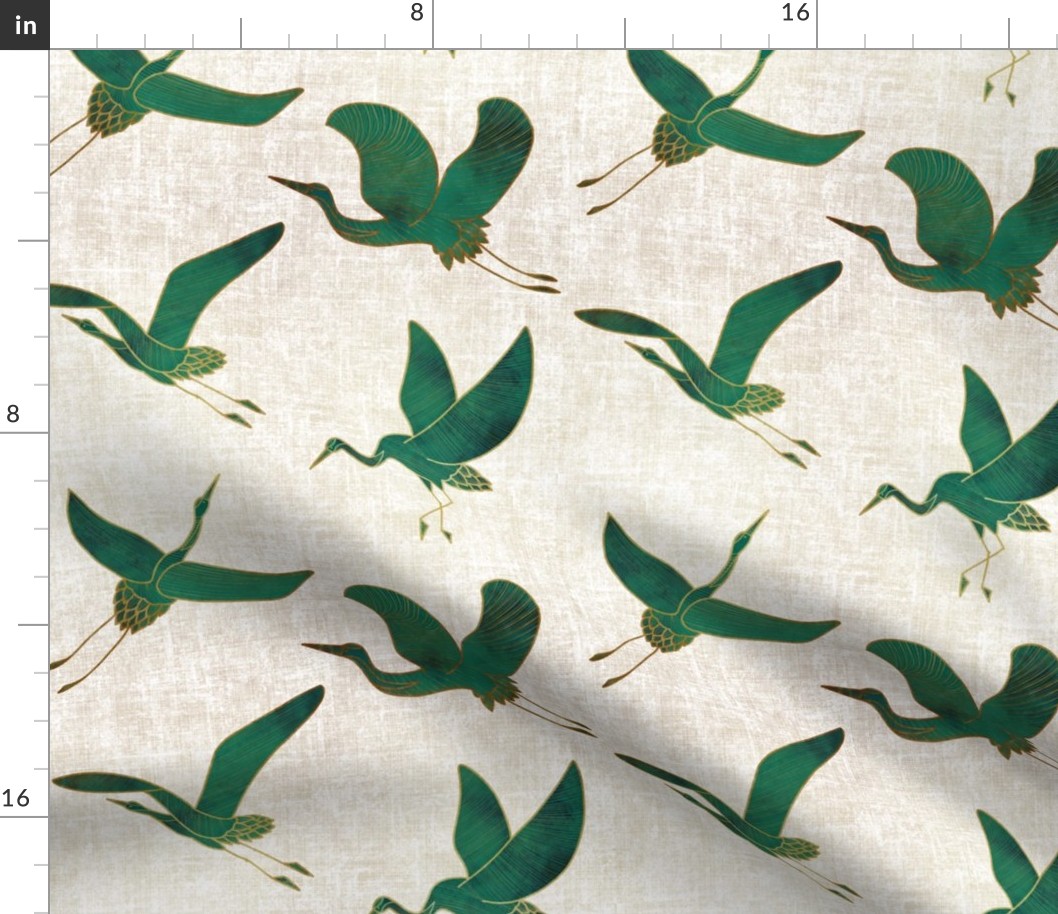 (M) Cranes in Flight // Emerald Green