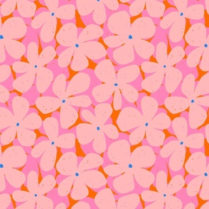 Groovy flowers in pink, red and blue - medium scale