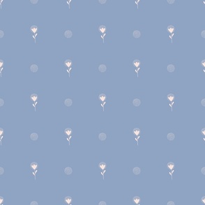 Flowers and dots -Blue background 