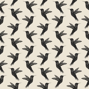 Flying Hummingbirds - black over ivory background 