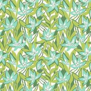 Pastel tropical flowers in mint and green - medium scale