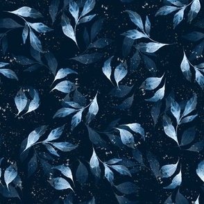 Blue leaves. Dark floral pattern 