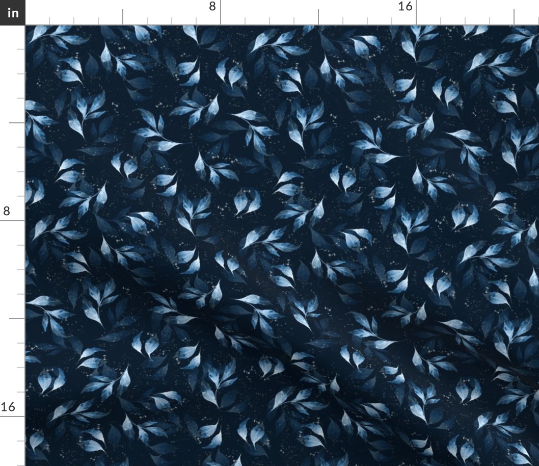 Blue leaves. Dark floral pattern 