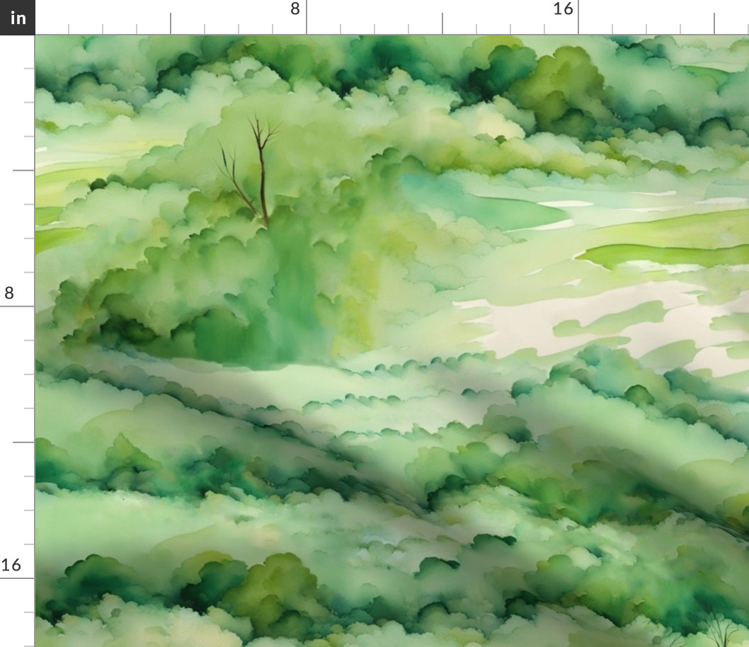 Watercolor Tree Landscape - Large Version