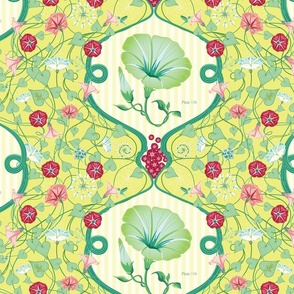 Vintage botanical floral vines on yellow background for spring time wallpaper  - bright and cheerful 