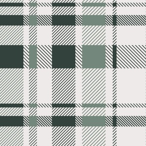 Geometric Plaid | Large Scale | Smoke White, Sage Green, Forest Green | multidirectional preppy